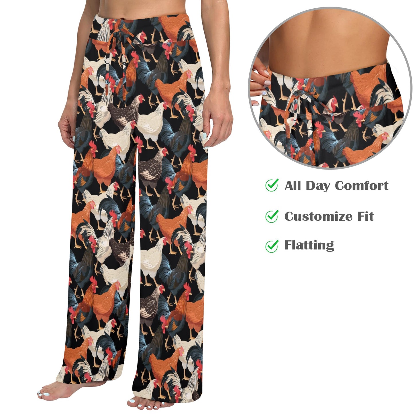 Chicken Print Pattern Women's Wide Leg Lounge Pants