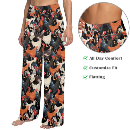 Chicken Print Pattern Women's Wide Leg Lounge Pants