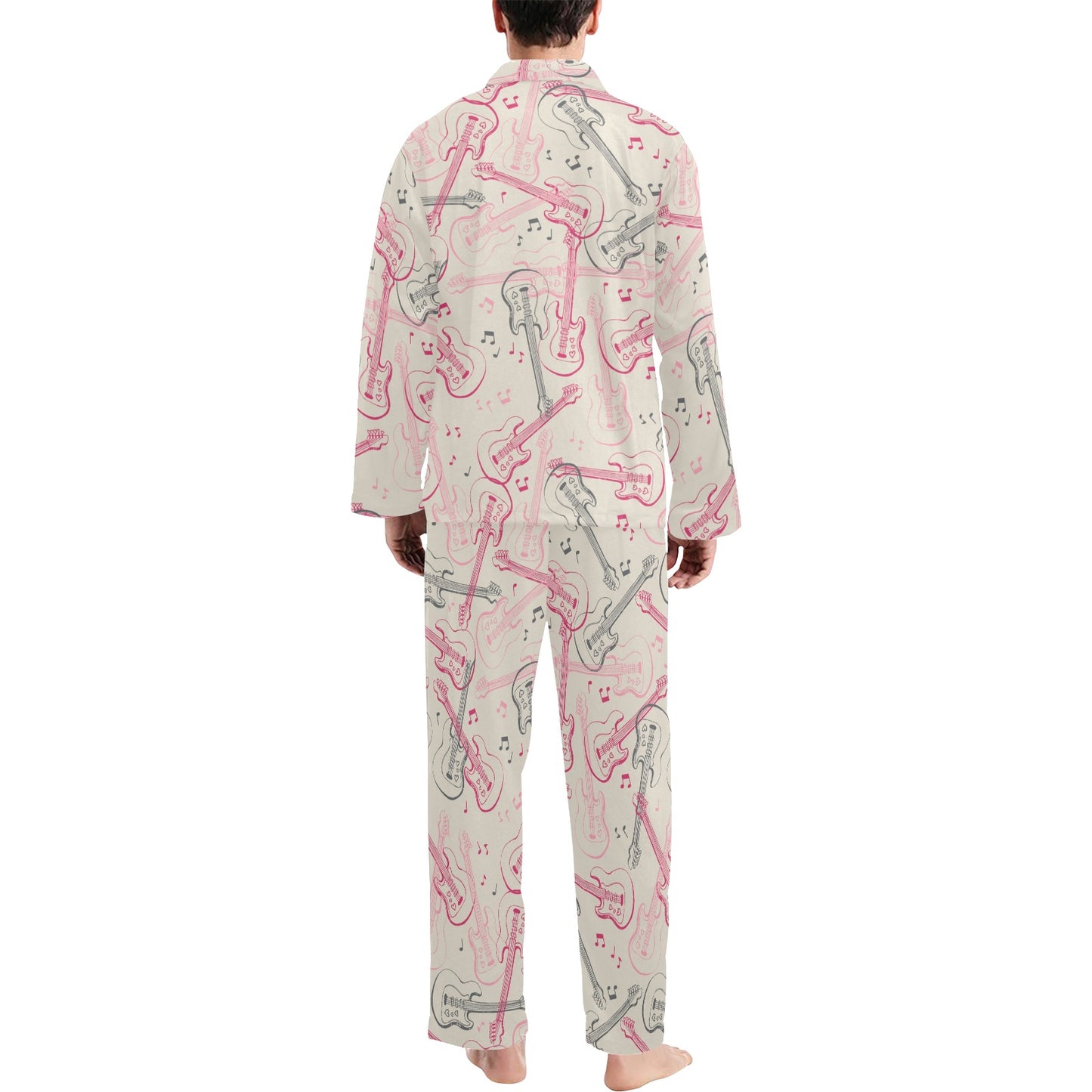 Bass Guitar Pattern Print Design 02 Men's Long Pajama Set