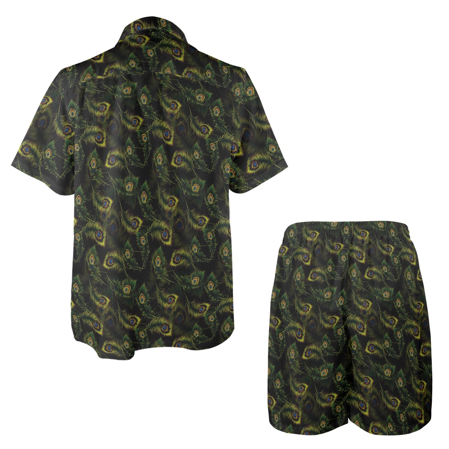 Peacock Feather Pattern Design Print Men's Beach Shirt and Shorts Set