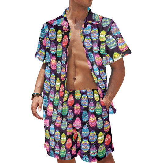 Easter Eggs Pattern Print Design RB08 Men's Beach Shirt and Shorts Set