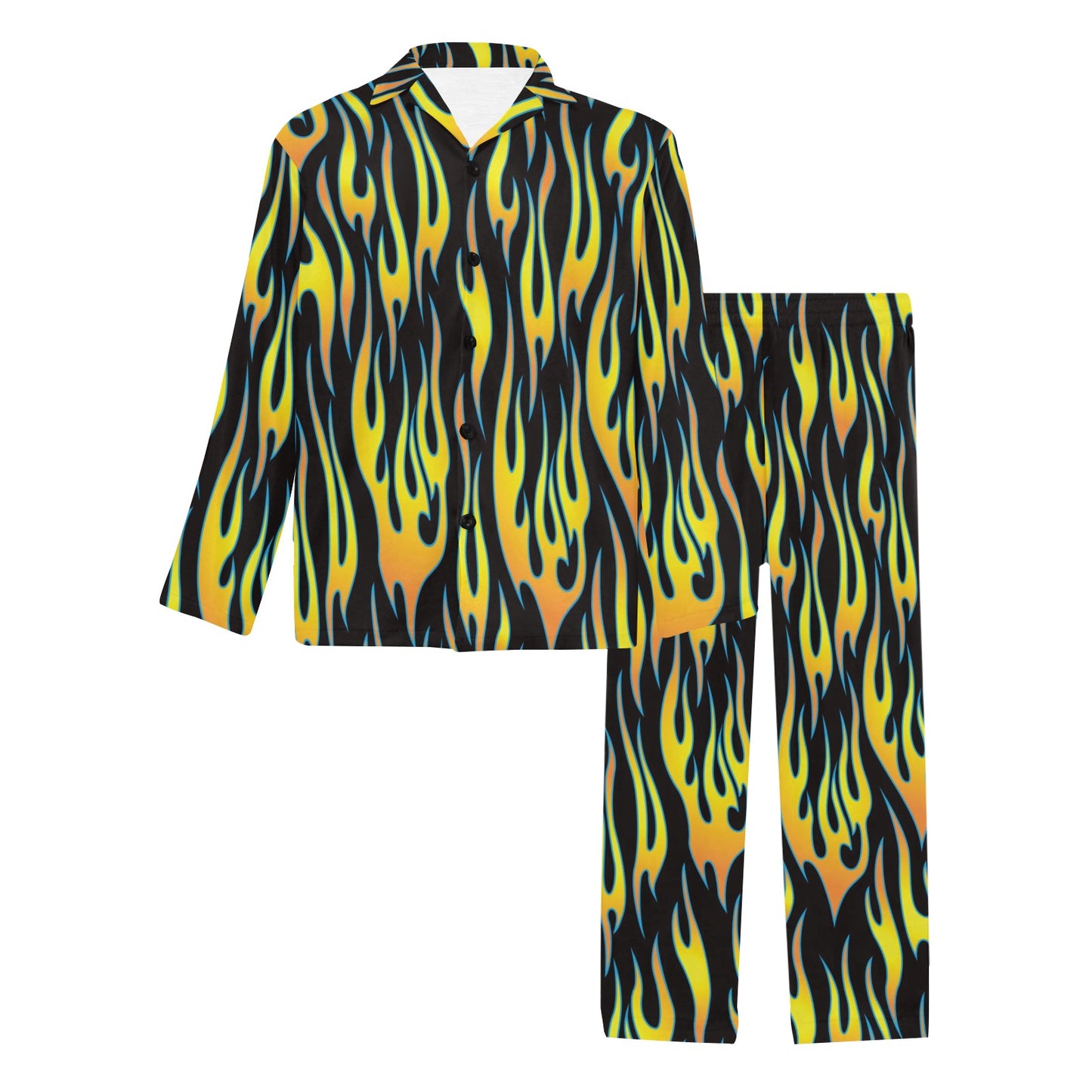 Flame Fire Yellow Pattern Men's Long Pajama Set