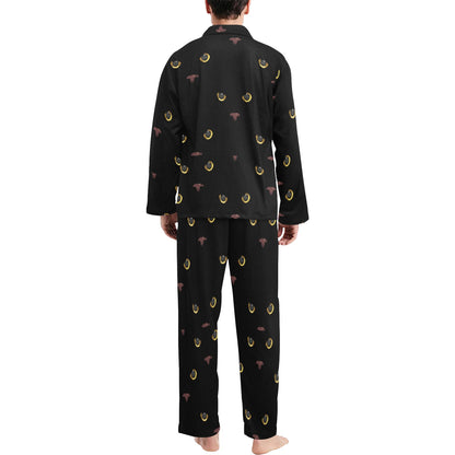Black Cat Face Print Pattern Men's Long Pajama Set