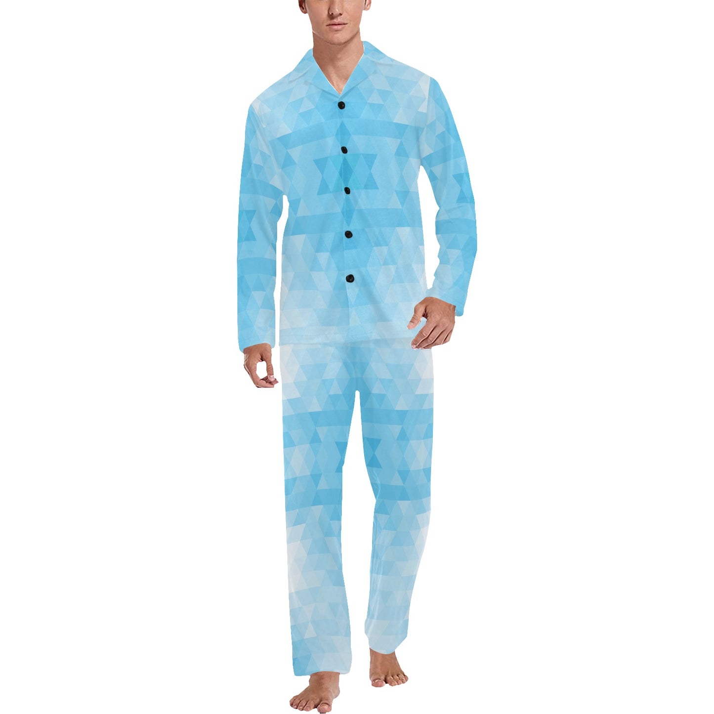 Geometric Blue Pattern Print Design 01 Men's Long Pajama Set