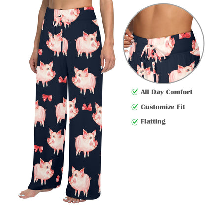 Pig Cute Pattern Print Design 02 Women's Wide Leg Lounge Pants
