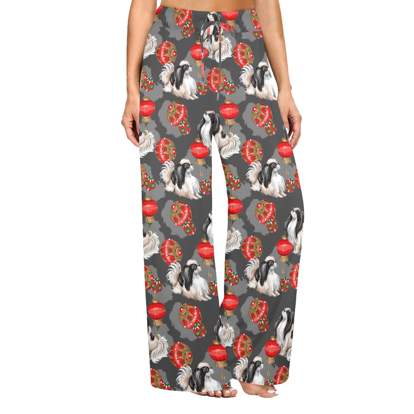Japanese Chin Pattern Print Design 02 Women's Wide Leg Lounge Pants