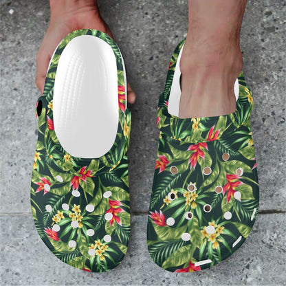 Tropical Folower Red Heliconia Print Unisex Clogs Shoes