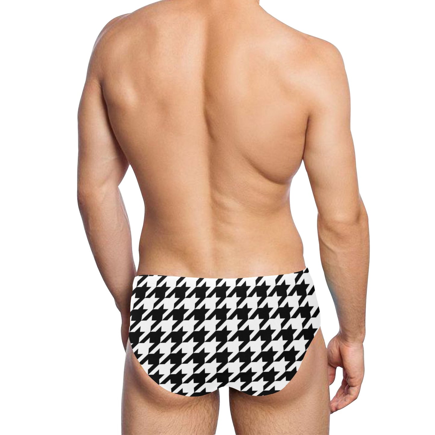 Houndstooth Black White Pattern Print Design 05 Men's Swimming Briefs