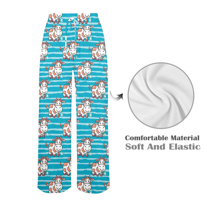 Cow Cute Print Pattern Women's Wide Leg Lounge Pants