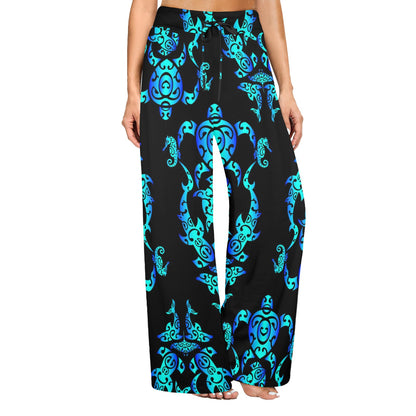 Sea turtle Polynesian Tribal Hawaiian Women's Wide Leg Lounge Pants