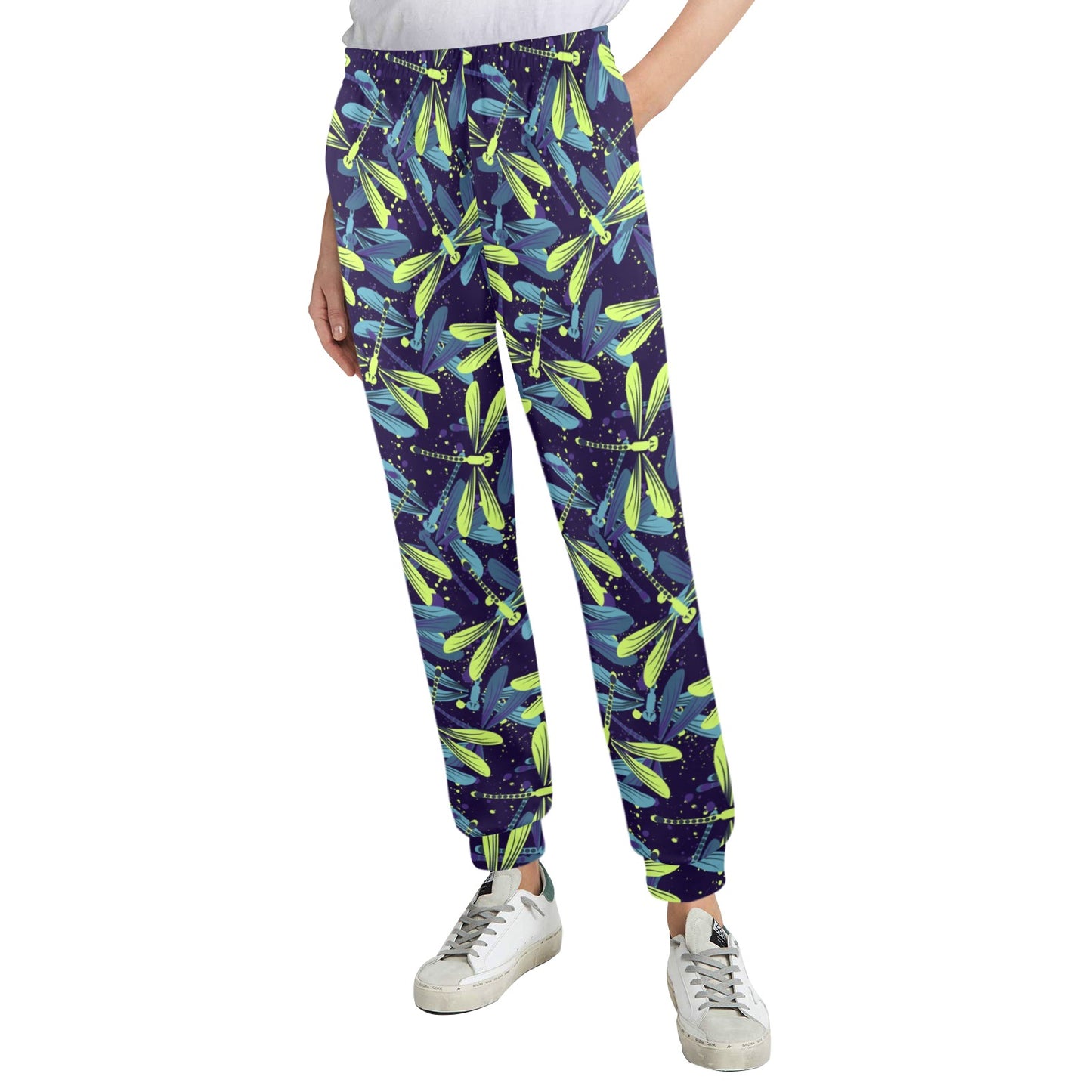 Dragonfly Lime Blue Print Pattern Women's Casual Track Pants