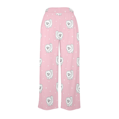 Pomeranians Pattern Print Design A02 Women's Wide Leg Lounge Pants