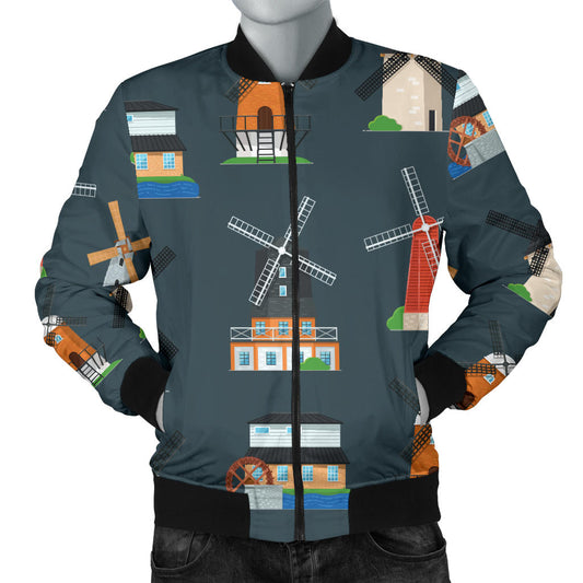 Windmill Pattern Print Design 04 Men Bomber Jacket