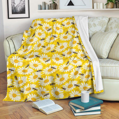 Bee Daisy Pattern Print Design 06 Premium Blanket