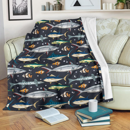 Swordfish Pattern Print Design 04 Premium Blanket