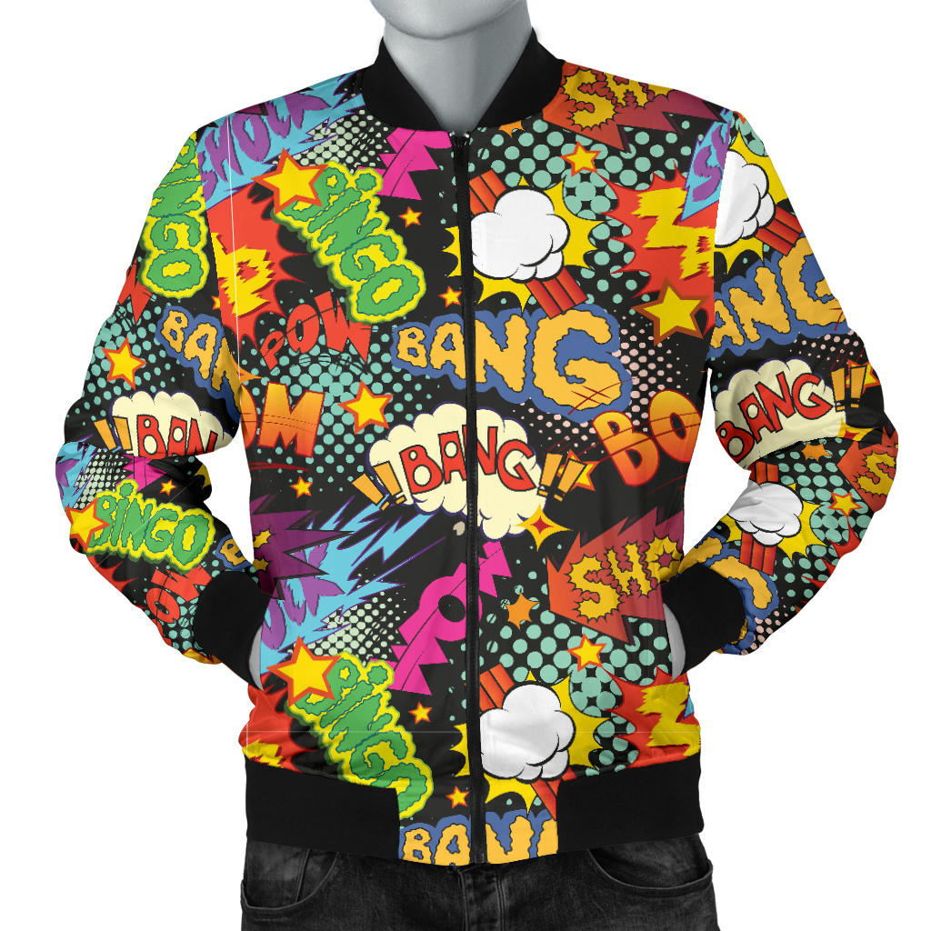Comic Book Pattern Print Design 01 Men Bomber Jacket