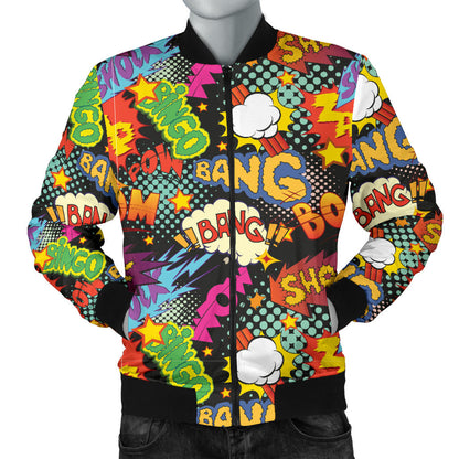 Comic Book Pattern Print Design 01 Men Bomber Jacket