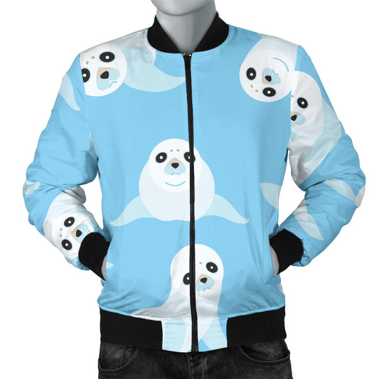 Sea Lion Cute Pattern Print Design 03 Men Bomber Jacket