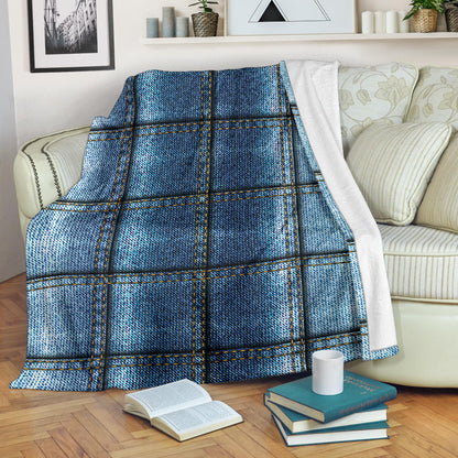 Jean Patchwork Pattern Print Design 02 Premium Blanket