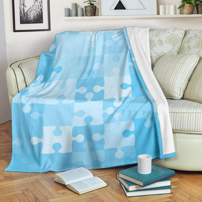 Puzzle Blue Pattern Print Design A04 Premium Blanket
