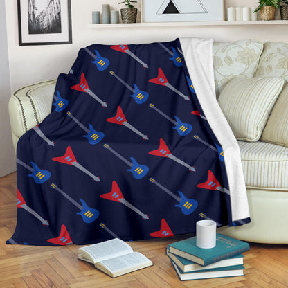 Electric Guitar Pattern Print Design 01 Premium Blanket