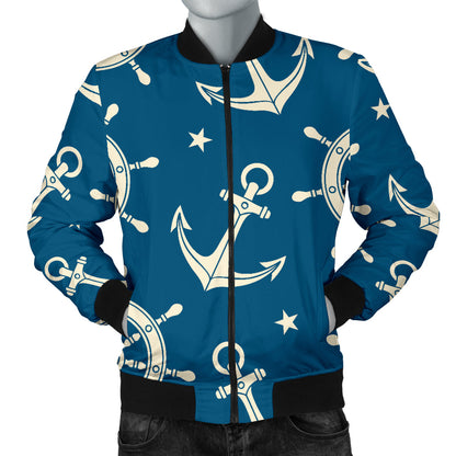 Anchor Pattern Print Design 01 Men Bomber Jacket