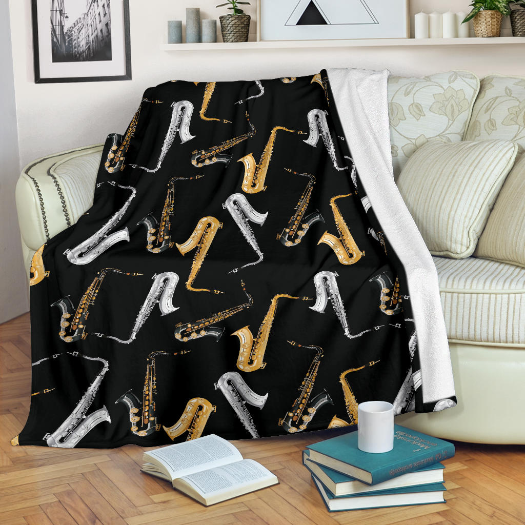 Saxophone Pattern Print Design 01 Premium Blanket