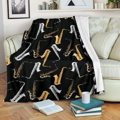 Saxophone Pattern Print Design 01 Premium Blanket