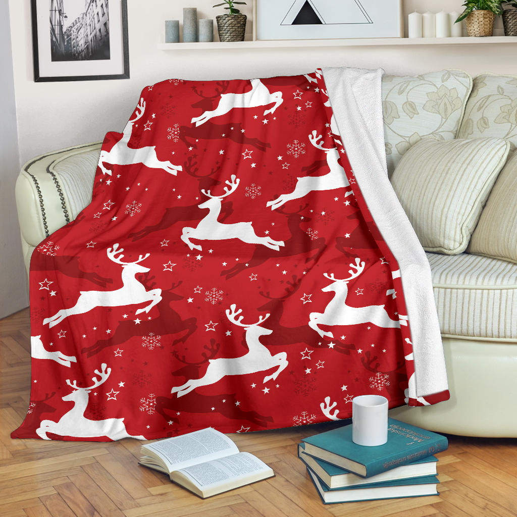 Reindeer Red Pattern Print Design 01 Premium Blanket