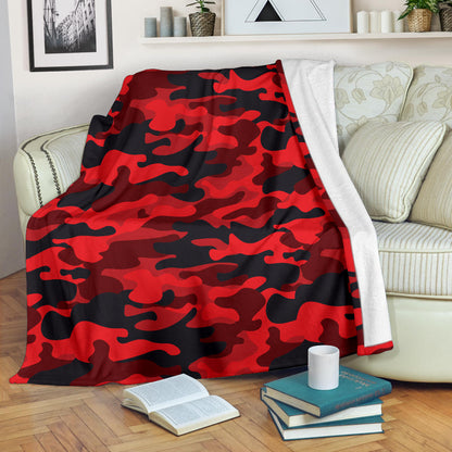 Camo Red Pattern Print Design 03 Premium Blanket