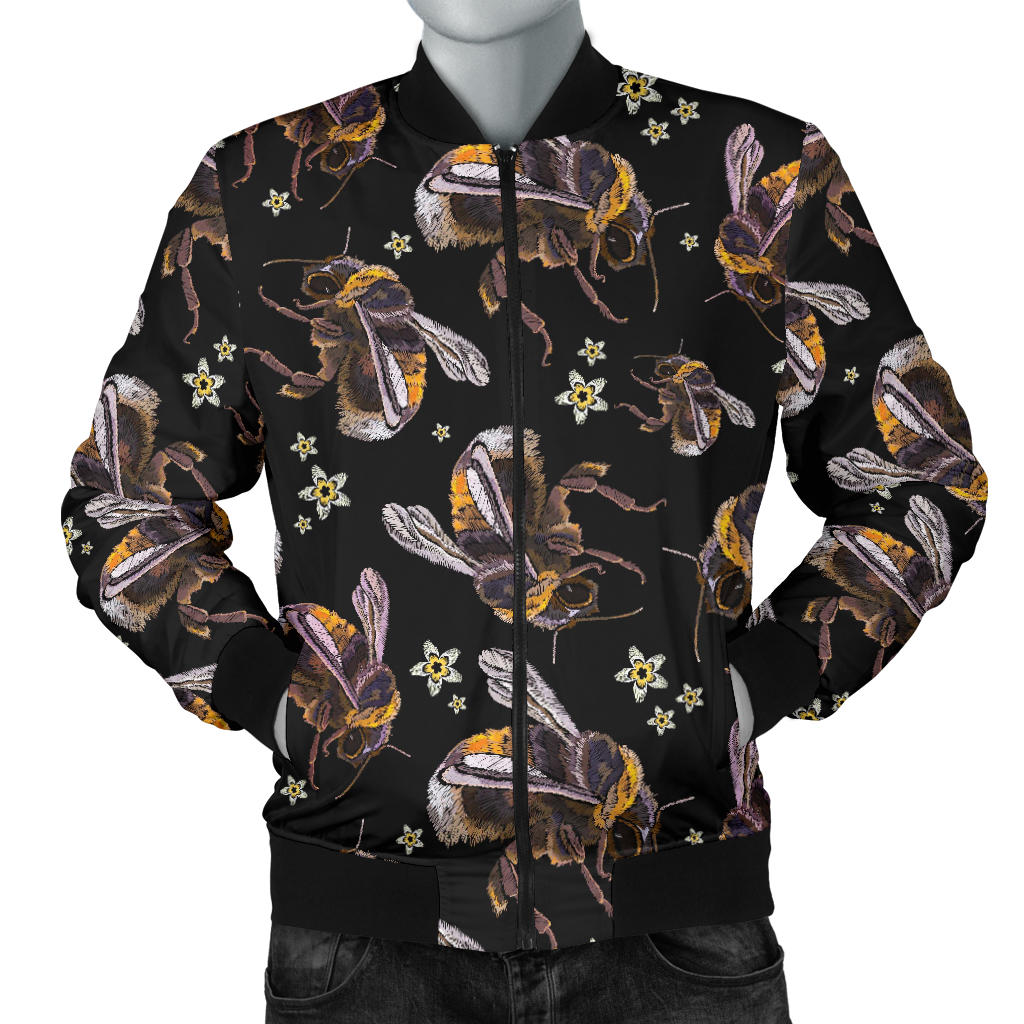 Bee Pattern Print Design 04 Men Bomber Jacket