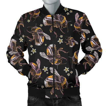 Bee Pattern Print Design 04 Men Bomber Jacket
