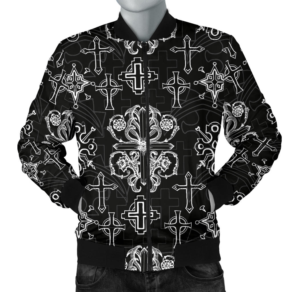 Cross Pattern Print Design 04 Men Bomber Jacket
