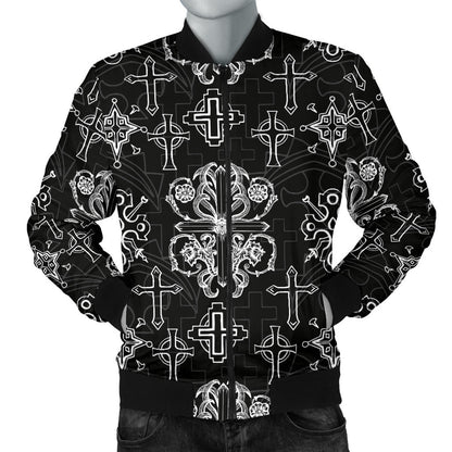 Cross Pattern Print Design 04 Men Bomber Jacket