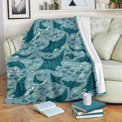 Manta Ray Tribal Pattern Print Design 03 Premium Blanket