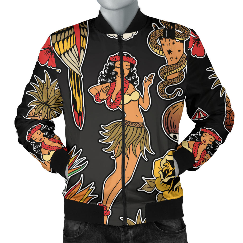 Hula Dancers Hawaiian Style Pattern Print Design 02 Men Bomber Jacket