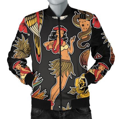 Hula Dancers Hawaiian Style Pattern Print Design 02 Men Bomber Jacket