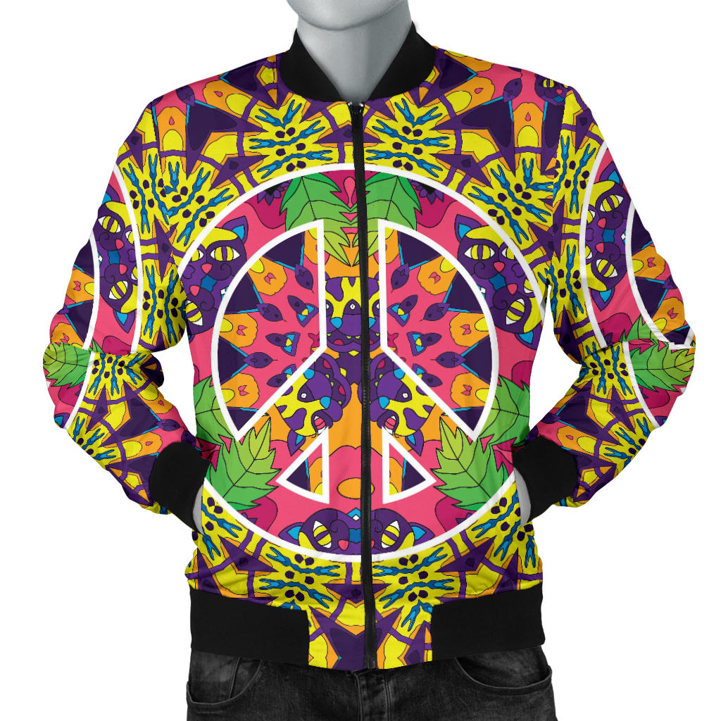 Peace Sign Pattern Print Design A04 Men Bomber Jacket