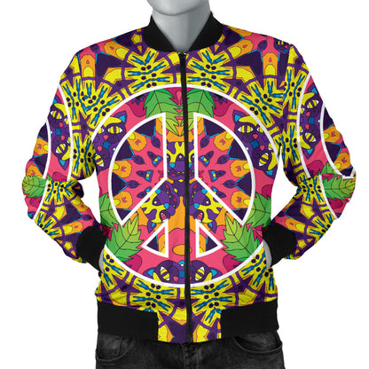 Peace Sign Pattern Print Design A04 Men Bomber Jacket