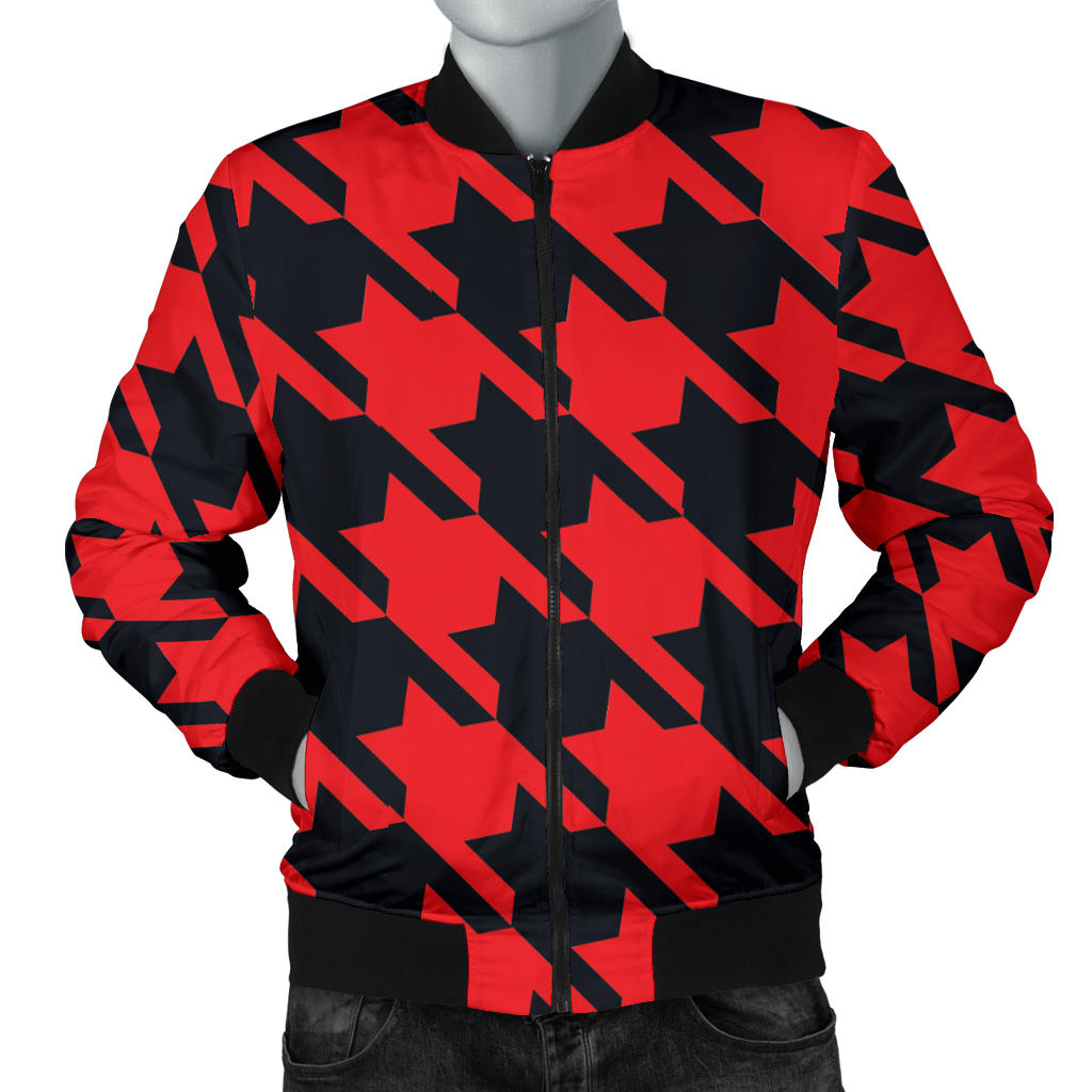Houndstooth Red Pattern Print Design 03 Men Bomber Jacket