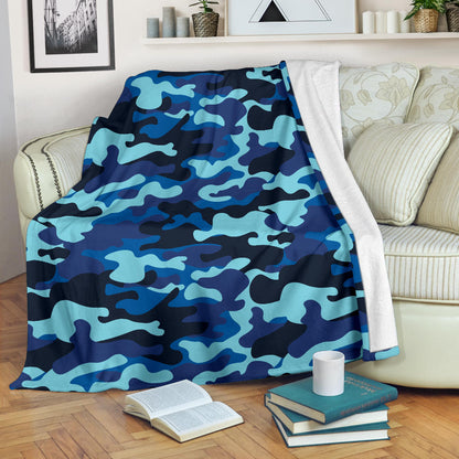 Camo Blue Pattern Print Design 04 Premium Blanket