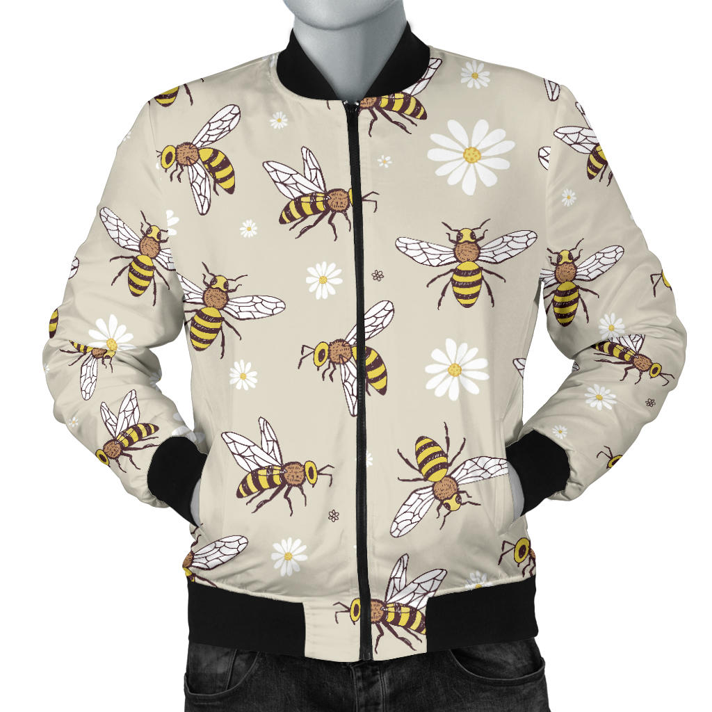 Bee Pattern Print Design 03 Men Bomber Jacket