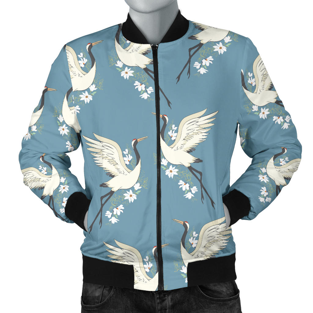 Crane Pattern Print Design 05 Men Bomber Jacket