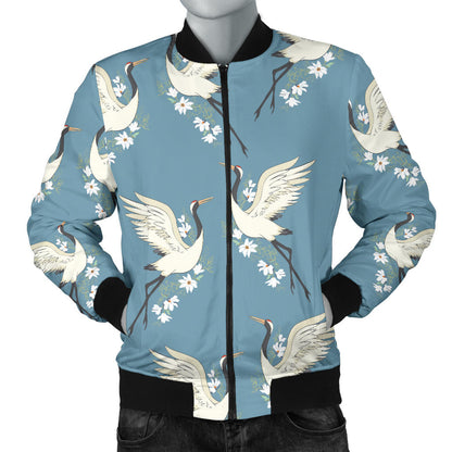 Crane Pattern Print Design 05 Men Bomber Jacket