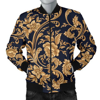 Baroque Golden Pattern Print Design 03 Men Bomber Jacket