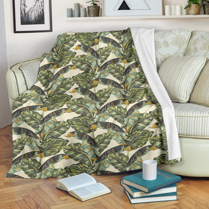 Banana Leaf Pattern Print Design 04 Premium Blanket