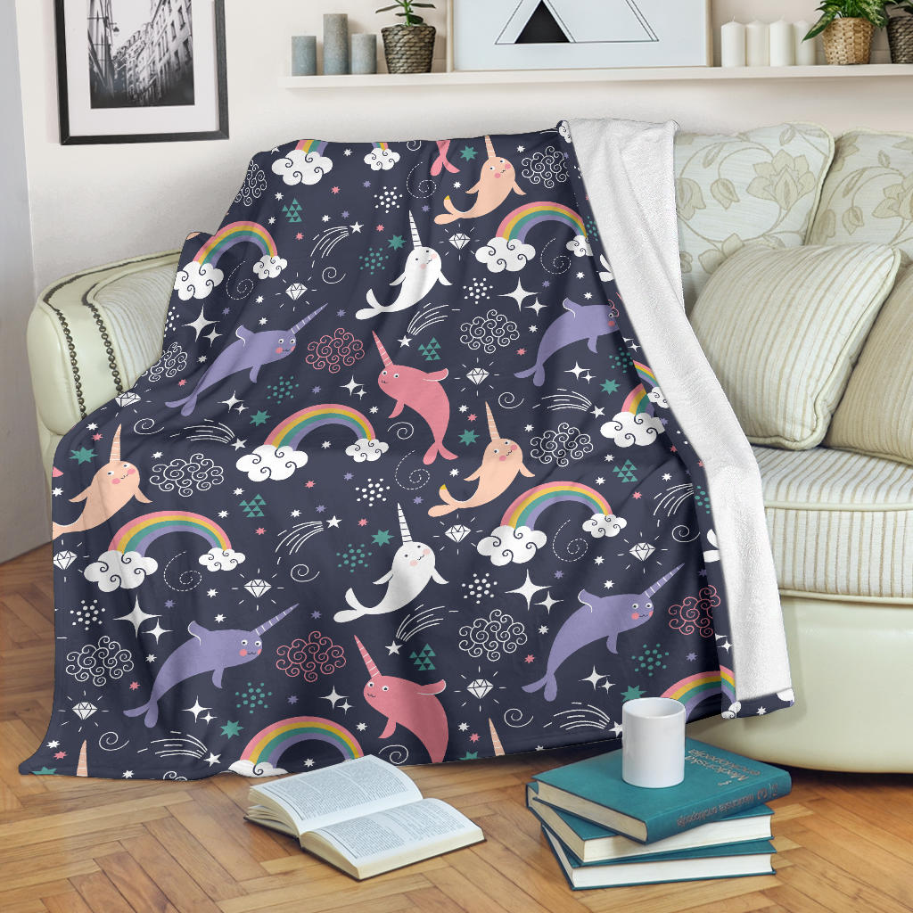 Narwhal Pattern Print Design 01 Premium Blanket
