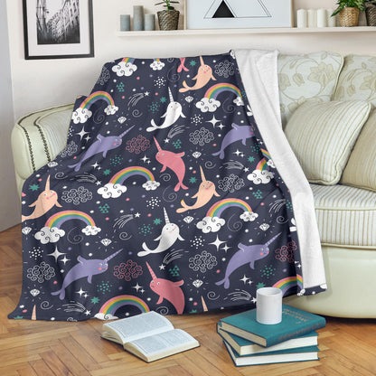 Narwhal Pattern Print Design 01 Premium Blanket