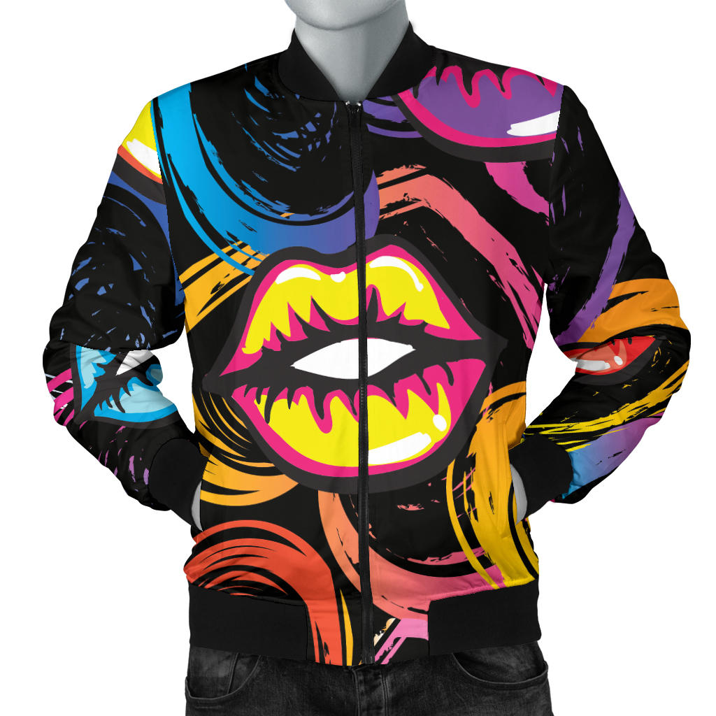 Pop Art Lip Pattern Print Design A03 Men Bomber Jacket