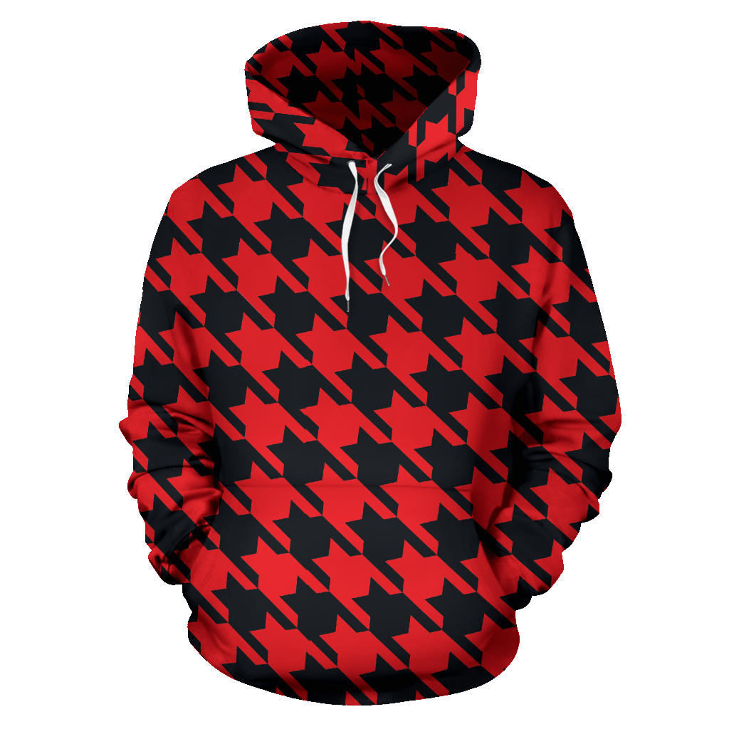 Houndstooth Red Pattern Print Design 03 Pullover Hoodie